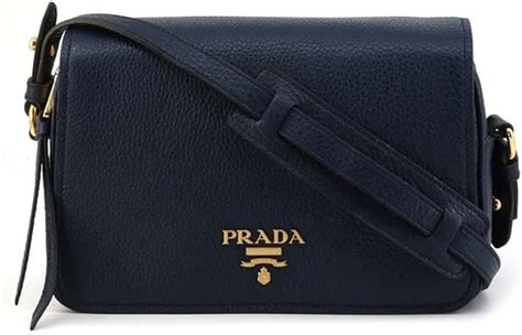 Prada Womens Vitello Phenix Shoulder Flap Navy Blue Leather 